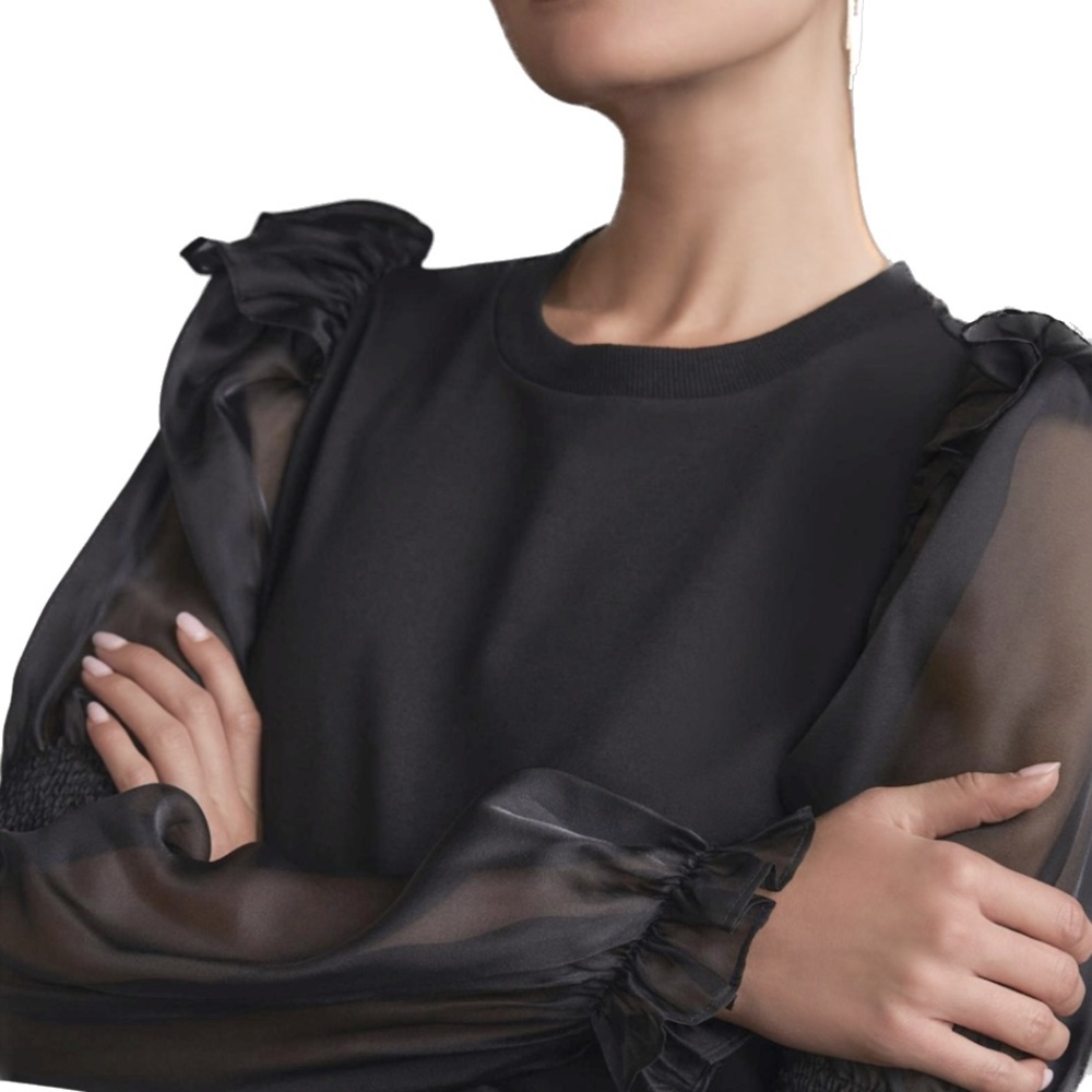 NWT - English Factory - Ruffled Puff Sleeve Blouse - XSP Extra Small Petite - Picture 3 of 4